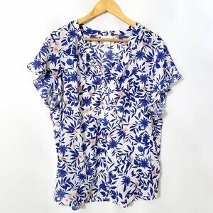 Liz Claiborne Womens Floral Flutter Sleeve Top Size 2XL V-Neck Office Mature